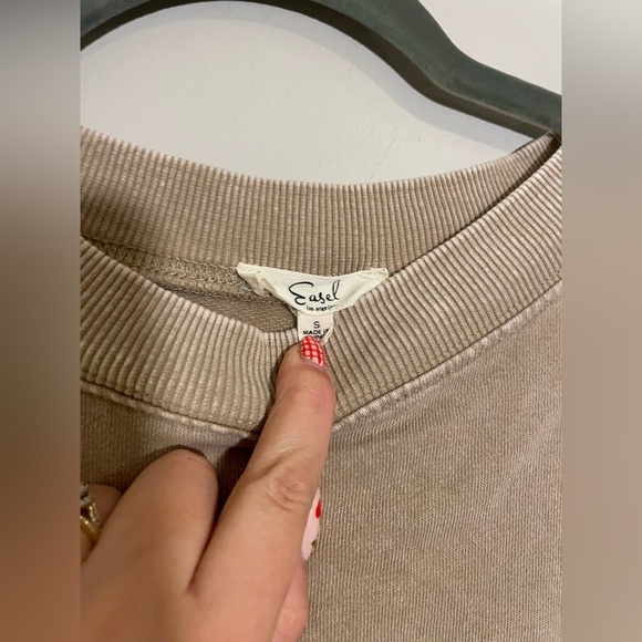 Easel Tan Bleach Crew Neck Sweatshirt - Picture 4 of 5